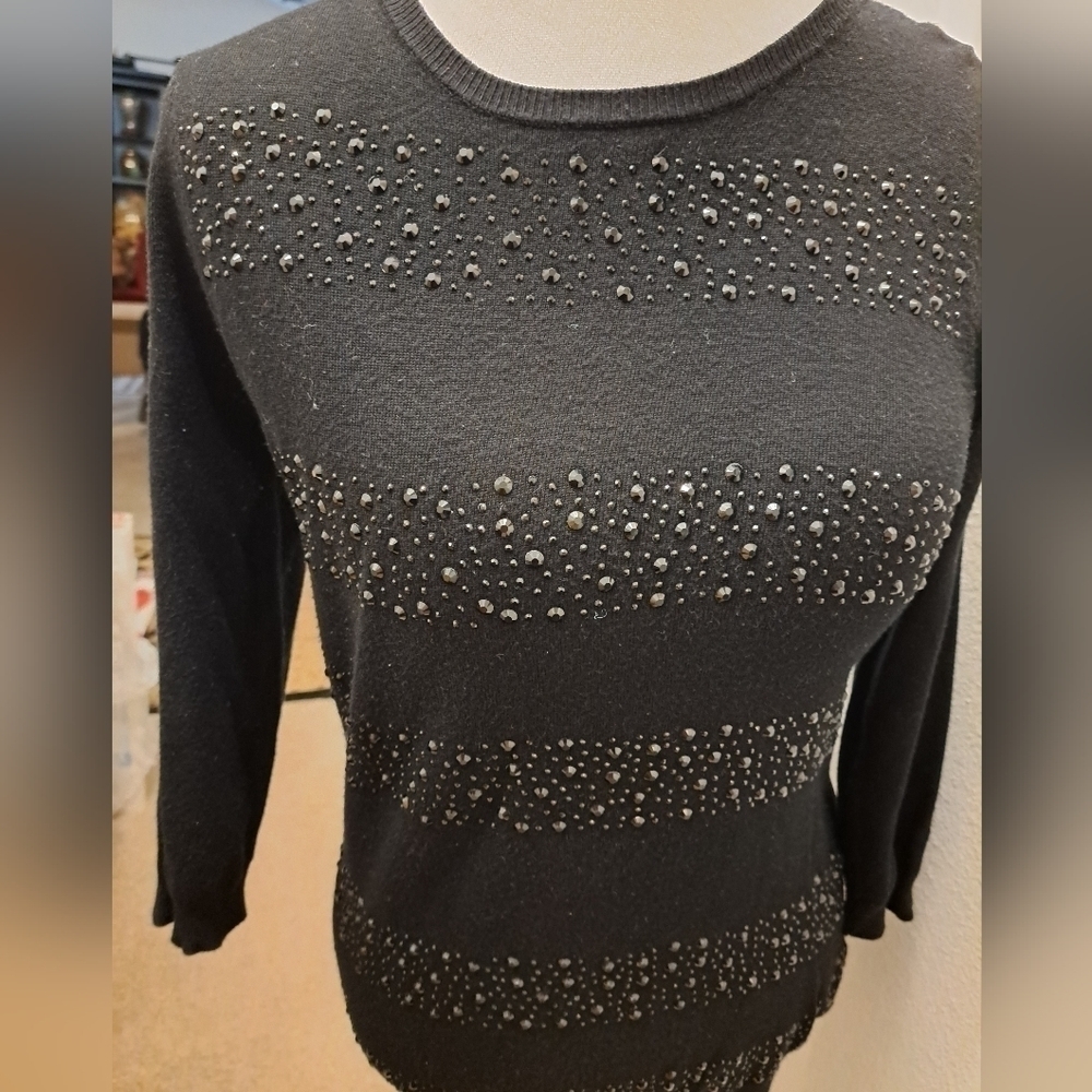 Charter Club Petite Black Rhinestone Sweater Size PM